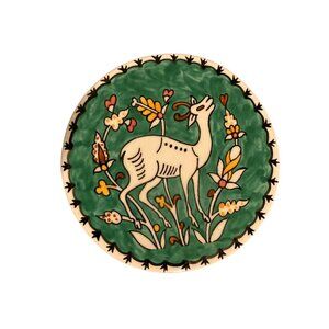 Vintage Sandrouni Jerusalem Armenian Green Deer Wall Plate